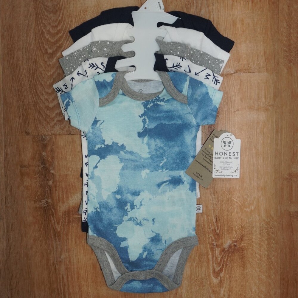 NWT Honest Baby Clothing bodysuits 5 pack newborn, organic cotton